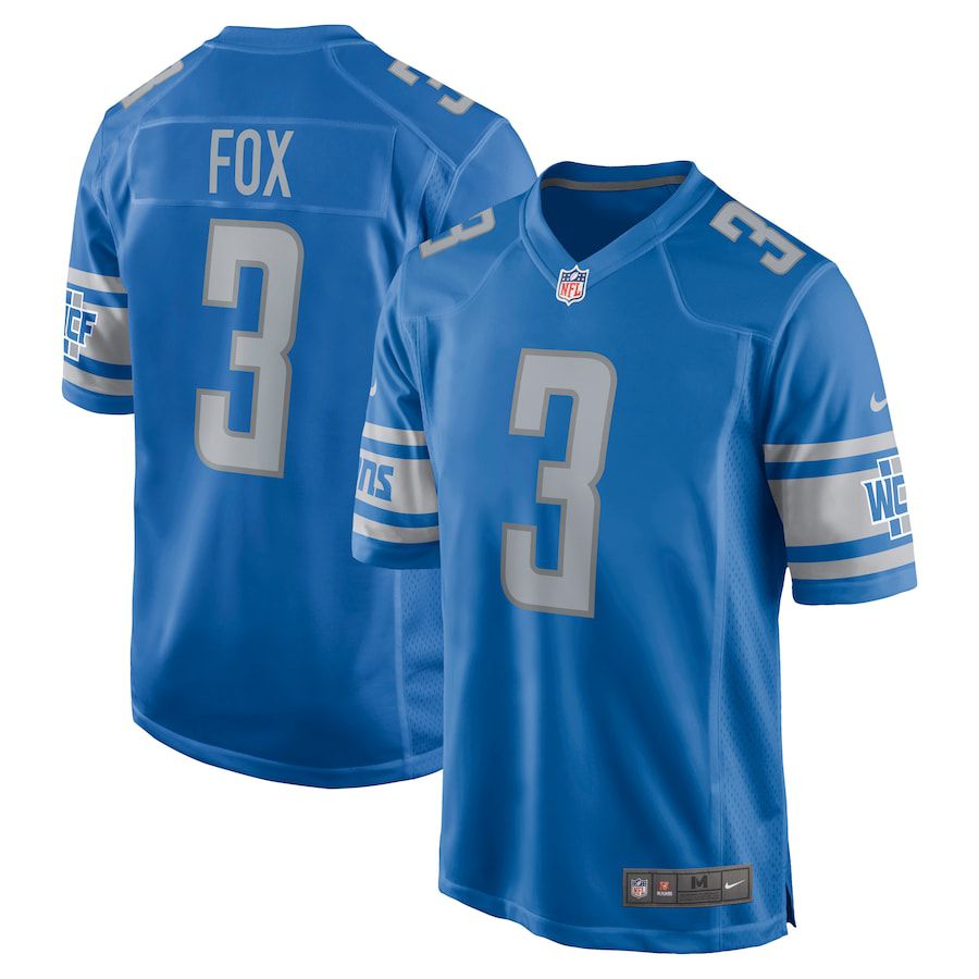Men Detroit Lions 3 Jack Fox Nike Blue Game NFL Jersey